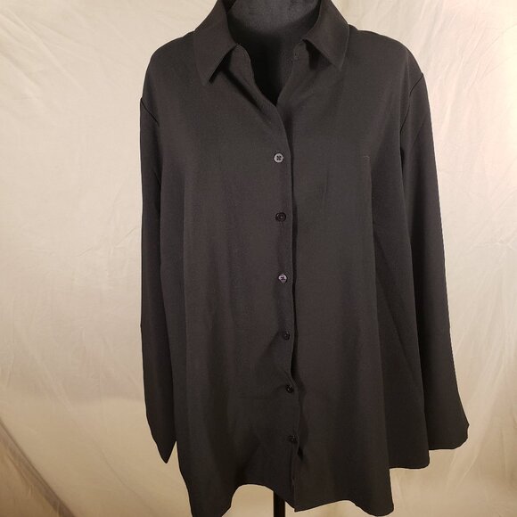 Elizabeth & Clarke Black Blouse w/Triangle Cutout on Neck, 20W - Picture 1 of 5
